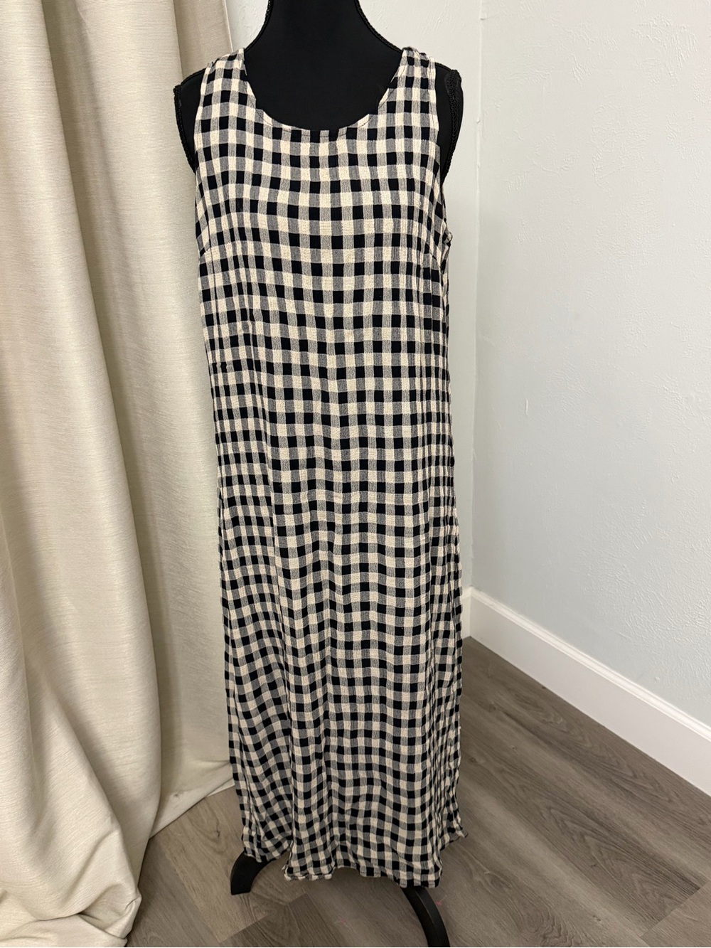 Vintage Black and Ivory Gingham Sleeveless Maxi Summer Dress